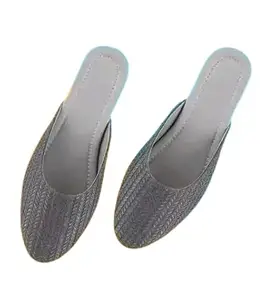Women's Woven Mule Slippers, Grey Indoor House Shoes with Textured Pattern (Grey, UK Footwear Size System, Adult, Women, Numeric, Medium, 6)