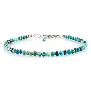 LKBEADS Silver Plated Bracelet with Multicolor Faceted Chrysocolla Beads – Round 3.5mm – 7 inch Adjustable – For Men & Women|LK_STACK_02009