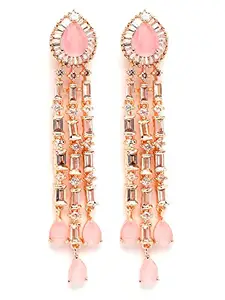 Karatcart Rose Gold Plated American Diamond Studded Long Drop Earrings for Women