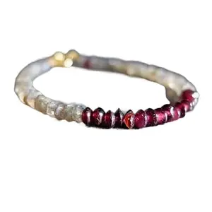 LKBEADS Labradorite & Garnet bracelet with Gold clasp - 3.5-4mm Button beads- Faceted & Smooth Cut -7 Inch Bracelet– Healing, Fashion, Gift, Spiritual, Yoga|LK_STACK_07951