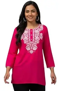 LIBA CREATIONS Women Embroidery Short Kurti, Trendy Ethnic Wear Top, Comfortable Casual & Office Wear Kurta.