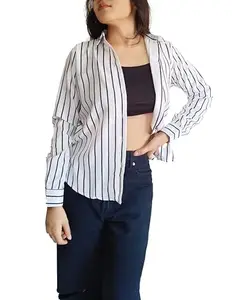 Rebeluv Fashion Women Regular Fit Striped Spread Collar Formal Shirt (Large)