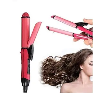 NEW NOVA Aarti Professional New Hair Curler & Straightener NHC-2009 (Pink), with Ceramic Plated Hair Straight & Curly 2 in 1 Beauty Set for women