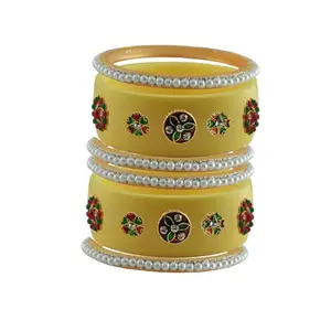 Vidhya Kangan Stone Stud Color Cream Acrylic Bangle | Over Size | Plus size |For Woman and girlsChura Bangles Set for Wedding and Party (sku-ban25715)