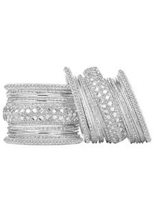 OOMPH Jewellery Combo of 30 Silver Bridal Chuda Bangle Set Mirror Work for Women & Girls Stylish Latest - Size 2.6 (BKM4_Z3)- For Women & Girls Stylish Latest