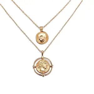 Jewels Galaxy Gold-Plated Gold Toned Dual Coin Layered Necklace For Women and Girls (CT-NCKK-44301)
