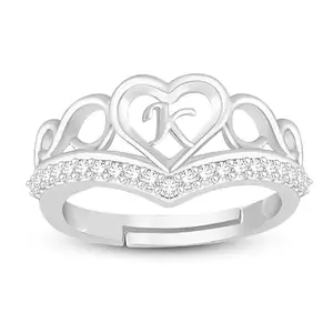 Lila Valentine Ring Heart Alphabet 'K' Promise Propose Engagement Wedding Anniversary Brass, Stainless Steel, Copper, Alloy Cubic Zirconia Ring (BZR_HC370CrwnSlvr(K) AlphRng(M01)_Prnt)