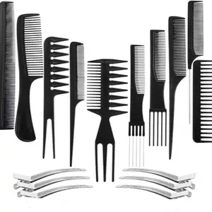 VIVIAN 10pc Comb Set with 6pc Section Clips, Salon Anti-static Stylists Comb Clip Set