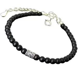 RRJEWELZ Black Onyx Bracelet for Men & Women – 6mm Round Smooth Black Beads – 7 inch adjustable with Silver Plated Clasp – Healing, Fashion, Gift, Spiritual, Yoga|LCBR_RR_01088