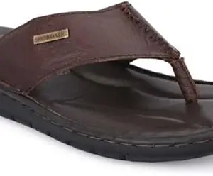 MONDAIN Men's Genuine Leather Slippers(MD-1001-BROWN-8)