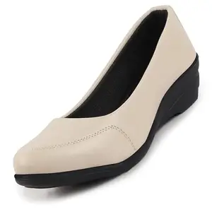 FAUSTO FST FJDWC-7022 CREAM-37 Women's Cream Formal Platform Wedge Heel Slip On Ballerina Shoes (4 UK)