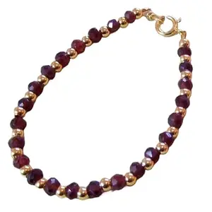 LKBEADS Silver Plated Bracelet with Red Faceted Garnet Beads – Rondelle 4mm – 7 inch Adjustable – For Men & Women|LK_STACK_03173