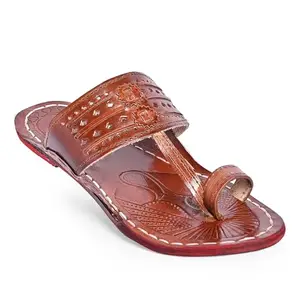 Kolhapuri Chappal for Men - Stylish Ethnic Embroidered Jutti Slippers, Flip-Flops and House Slippers - Brown Size 8
