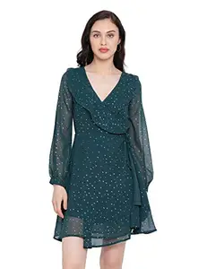 oxolloxo Women Abstract Print Skater Dress (Green_Medium)