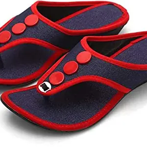 Footrendz WOMEN BLACK DENIM SYNTHETIC LEATHER COMFY FLATS (RSNCH-3483) (Red, numeric_8)