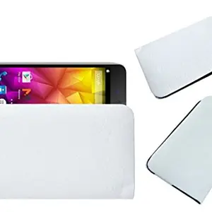 ACM Rich Leather Soft Case Compatible with Micromax Canvas Selfie 2 Q340 Mobile Handpouch Cover Carry White