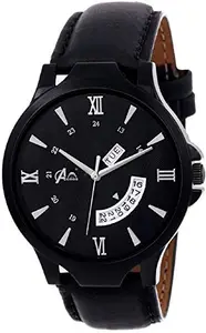 Acnos Leather Premium Day And Date Working Black Dial Analog Watch For Men Pack Of - 2, Black Band