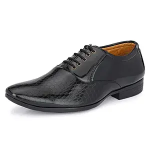 Premium Lace-Ups Patent Leatherette Designer Black Lace-Up Office Party Ethnic Wear Shoe Island Formal Shoes Shoe Island for Men (M5518-AZ), Size 8 UK/India