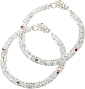 Heer Collection Jewellery for All Occassions Traditional White Metal Anklet Payal Pair for Women Girls (1 -Pair)