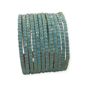 Heart Rain Drop Premium Bangles | Attractive and Glossy Design | Trendy Transparent Crystal Glass Bangles | For Women and Girls | Pack of 12 | Color Sky Blue | Size 2.6