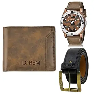 LOREM LOREM Mens Combo of Watch with Artificial Leather Wallet & Belt FZ-LR53-WL24-BL01