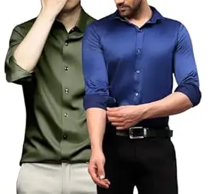 DEELMO Combo of Men's Stylish Solid Satin Casual Shirt for Men Full Sleeves| Poly Satin Silk Shirt Pack of 2