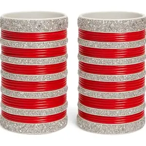 Bridal Chura Set for Women Girls | Traditional Punjabi Wedding Chuda Bangles for Bride Dulhan | Red & Silver Alloy Bridal Bangles | Marriage & Festive Jewelry (RED&SILVER)