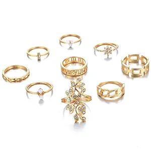 Jewels Galaxy Jewellery For Women Gold Plated Contemporary Stackable Rings Set of 9 (JG-PC-RNGJ-2709)