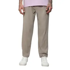 Campus Sutra Men's Oatmeal Beige Solid Tailored Trousers for Casual Wear | 4 Pockets | Regular Fit | Drawstring Closure | Trousers Crafted with Comfort Fit for Everyday Wear
