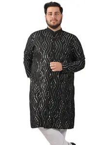 SOJANYA Plus(Since 1958) Men's Cotton Sequinned Lehariya Designer Black Long Kurta
