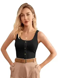 M.k Enterprises Women's Black Cotton Strechable Tank Tops/Crop Tops | Crop Tank Top for Women, Girls (in, Alpha, M, Regular, Black)