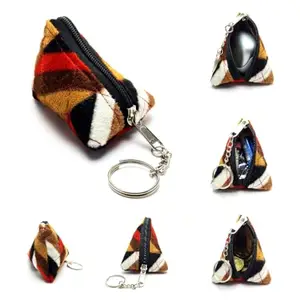 Adultokids Cute Velvet Samosa Shaped Purse (Pack of 1)|Separate Ring to Attach with Handbag or Backpack|Design Options|Make Fashion Look Elegant and Stylish. (Brown & Red)