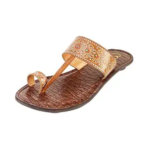 Catwalk Women's Indian Kholapuris T-Strap Flats Yellow Leather Slipper (5768Y)