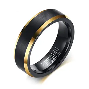 Asma Jewel House Tungsten Carbide Wedding Band 6mm Gold Line Ring Black Matte Finished Male Engagement Ring for Men/Boys