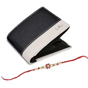 URBAN FOREST Rakhi Gift Hamper for Brother - Black/Sand Men's Leather Wallet and Rakhi Combo Gift Set for Brother - 4816
