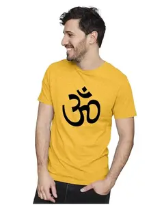 Men's & Women's Regular Fit T-Shirt Om Symbol 100% Cotton Unise T-Shirt Golden Yellow; _BUDDIST21-Golden Yellow XL Men Round_bz