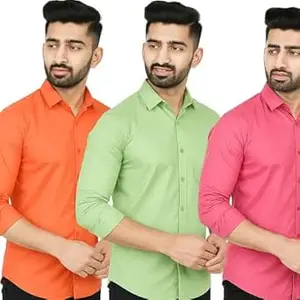 YOUTH FIRST INDIAN BRAND Men’s Polycotton Solid Shirt Pack of 3 | Regular Fit Full Sleeve Casual & Formal Wear Shirt Combo for Men | Soft & Durable Shirts