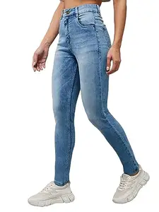 Dolce Crudo Women's Slim Fit High Rise Regular Length Denim Stretchable Jeans (DOAW18DEN02-79-321-32, Zenith Blue, 32)