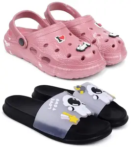 Pampy Angel Combo Pack of 2 Slipper/Flip Flops/Slides/Clogs/Sandals with Adjustable Back Strap for Women,(WCL-LGirl-Maroon,Tra-Space-Black),38 (Euro)