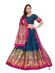 Women's Trending Pure Dolla silk Lehenga Choli Print with Foil Work With Unstitched Blouse Patola Print Adorned with Foil Work For Any Occasion