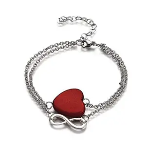 Via Mazzini Stainless Steel Love Heart And Infinity Symbol Multi Chain Bracelet for Women and Girls (Bracelet0187)