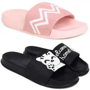 Pampy Angel Combo Pack of 2 Slipper/Flip Flops/Slides for Men,(Fly-W-Pink,Welcome-Black),40 (Euro)
