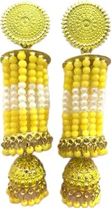 Yellow Classic heavy Moti design work Earrings for Womens | Haldi function Special