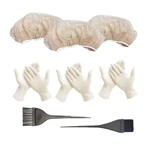 BlackLaoban Dye Brush Large & Small 2PCS, 3X Reusable Elastic Shower Cap And 3X Gloves For Hair Dyeing and Bleaching Brown (Pack Of 8)