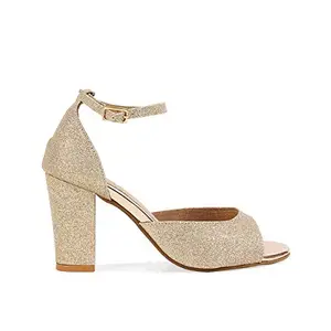 ROCIA By Regal Rose Gold Womens Shimmer Strap Block Heels