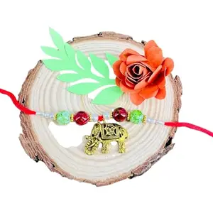 CRAFTBUNKER Golden Elephant Rakhi with Roli, Chawal &Awesome Gift