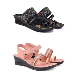 SHYAM JI PANDEY Women's Comfortable Sandal,Casual Lightweight Sandal for Everyday Wear | BTR- (2-Combo)-1963-OO8