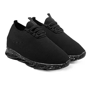 fasczo-Men's Mesh Material 3 Inch Hidden Height Increasing Elavetor Stylish Casual Sports Shoes Black