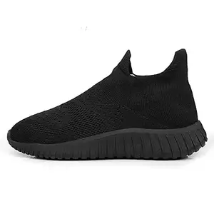 YUVRATO BAXI Men's Black Casual Sports, Running Light Weight Socks Shoes with Eva Sole and Kniited Fabric Upper. - 8 UK