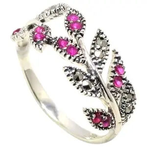 Rajasthan Gems Flower Ring 925 Sterling Silver Cubic Zirconia CZ Zircon & Marcasite Stone Handmade Women Gift k157